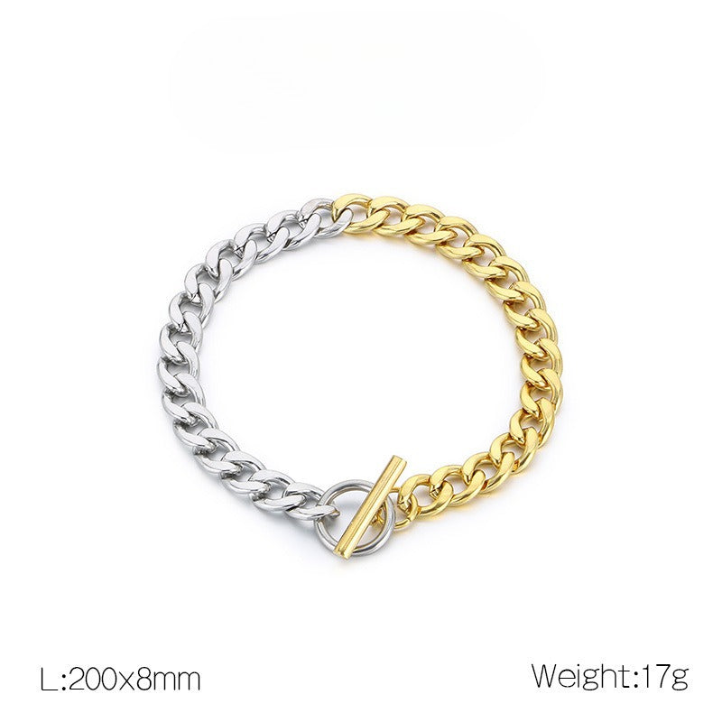 Hip Hop Stainless Steel Gold Silver NK Chain Bracelet Set