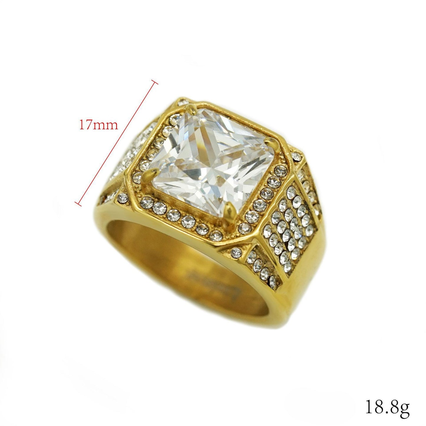 Planderful Titanium Steel Ring Gold Plated Zircon Inlay Luxury Unisex Hip Hop Statement