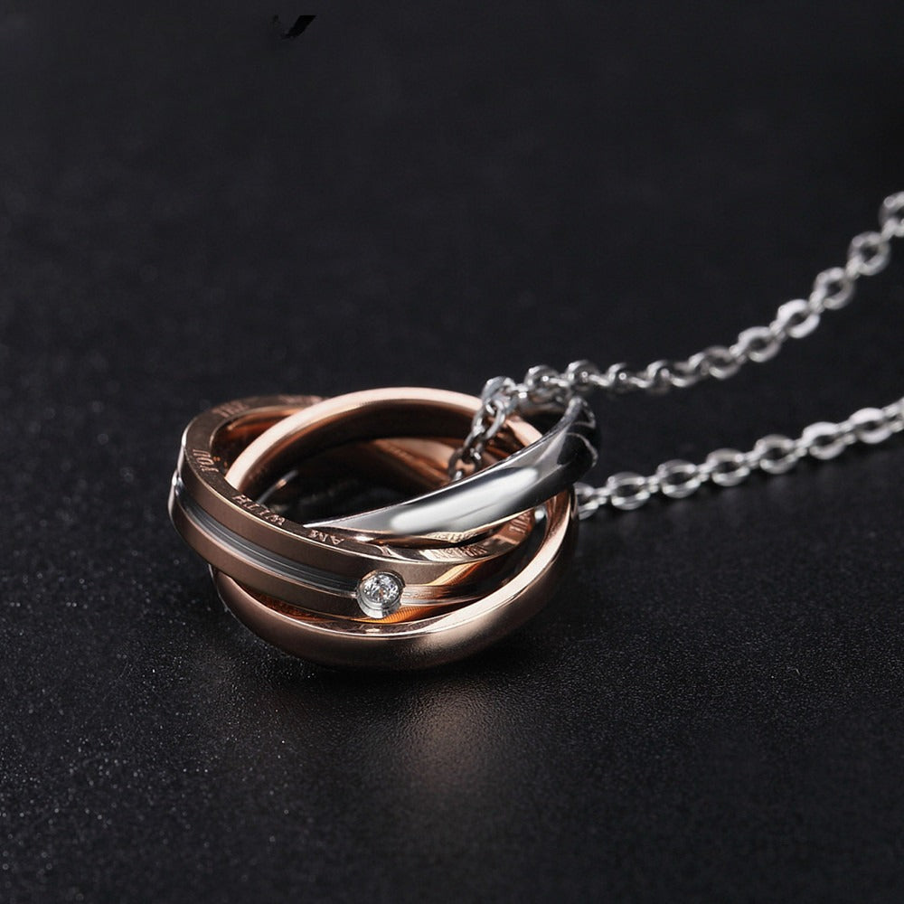 Planderful Three Ring Titanium Steel Couple Necklace Unisex Pendant With Everyday Protection Statement
