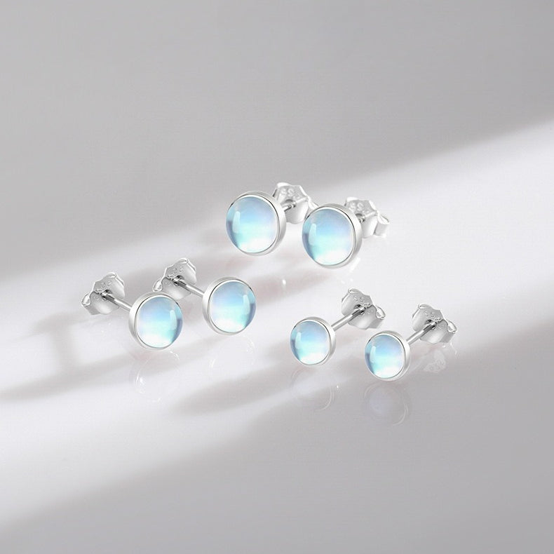 925 Sterling Silver Moon Moonstone Stud Earrings