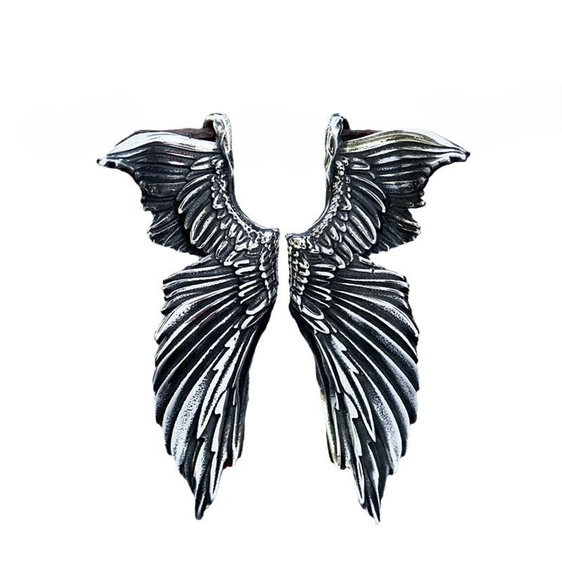Titanium Steel Retro Angel Wings Pendant for Men - Unique Stainless Steel Feather Wing Accessory