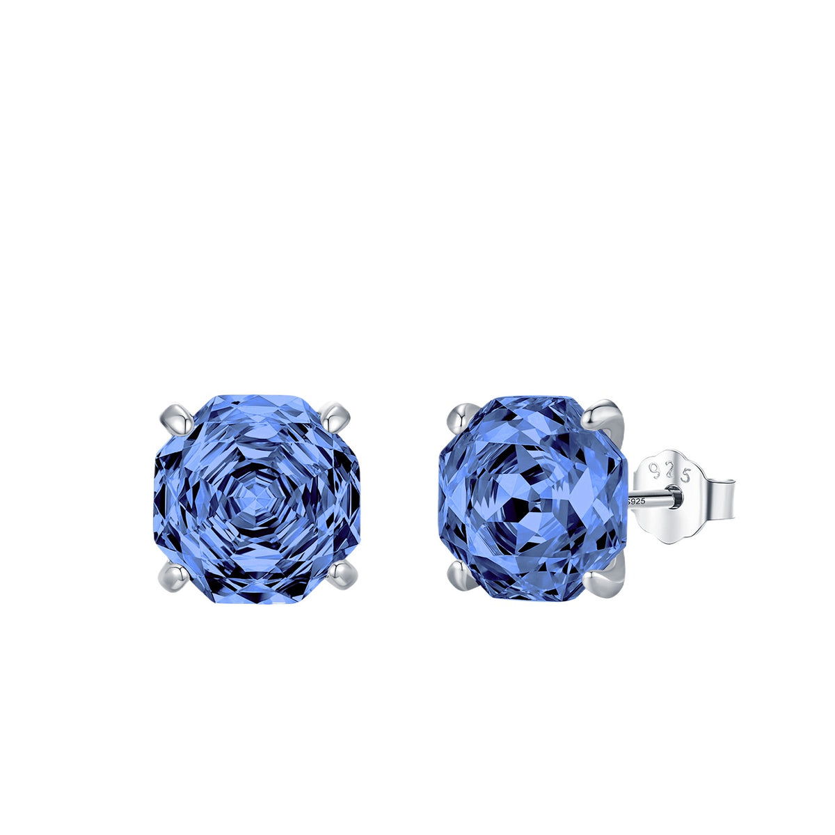 925 Sterling Silver Tanzanite-Color Rose-Cut Zircon Stud Earrings