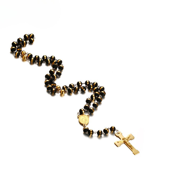 New Arrivals 8MM Stainless Steel Silicone Cross Necklace Gold