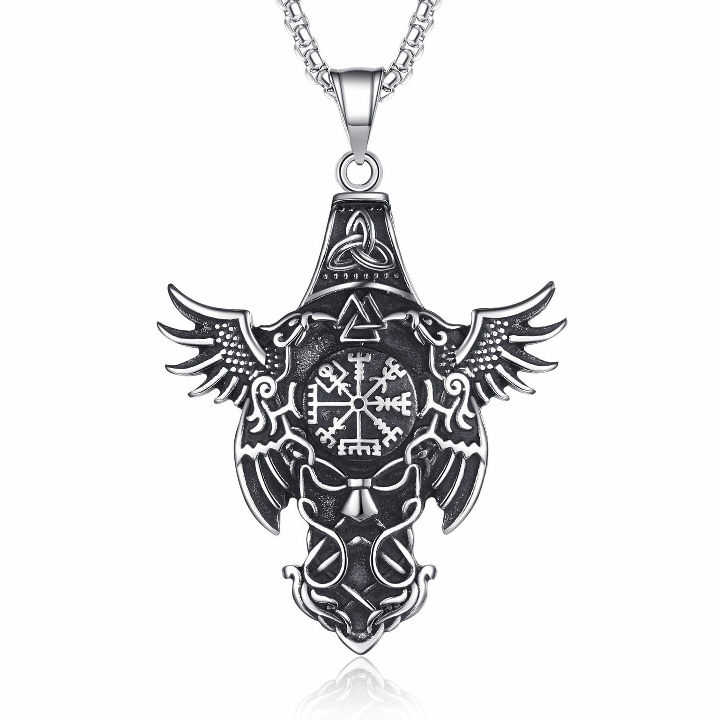 Steel Necklace – Vintage Odin Mounts Double Crow Pendant For Men And Women Norse Mythology Jewelry Gift