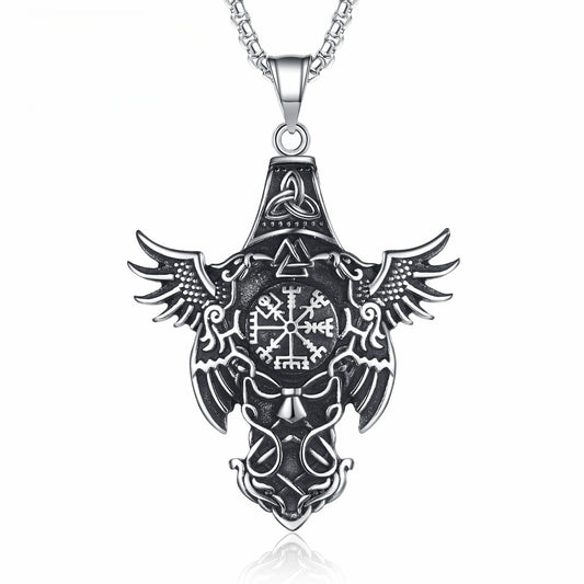 Steel Necklace – Vintage Odin Mounts Double Crow Pendant For Men And Women Norse Mythology Jewelry Gift