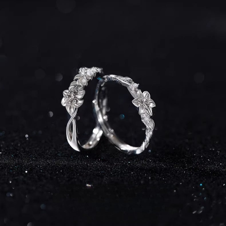 Planderful 925 Sterling Silver Lily And Jasmine Ring For Women Elegant Adjustable Opening Flower Design