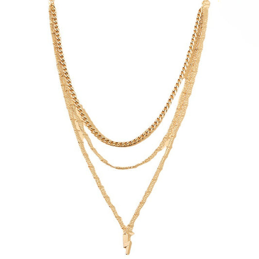 Chic Lightning Layered Necklace with Personalized Charm