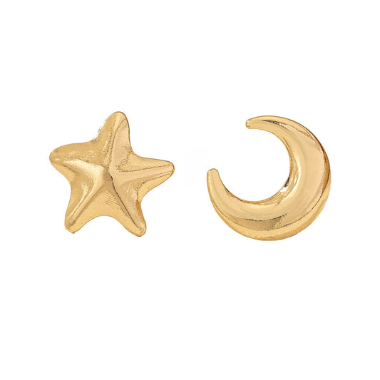 Planderful Vienna Verve Earrings – Minimalist Metal Star and Moon Design