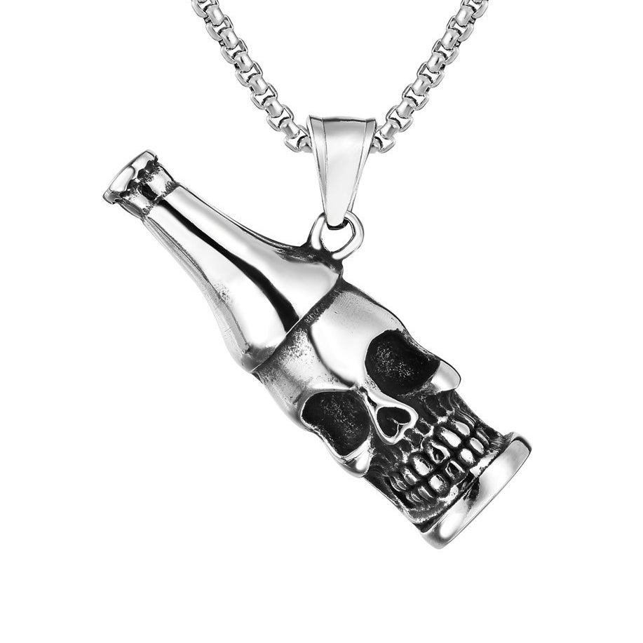 Skull Beer Bottle Titanium Steel Necklace for men