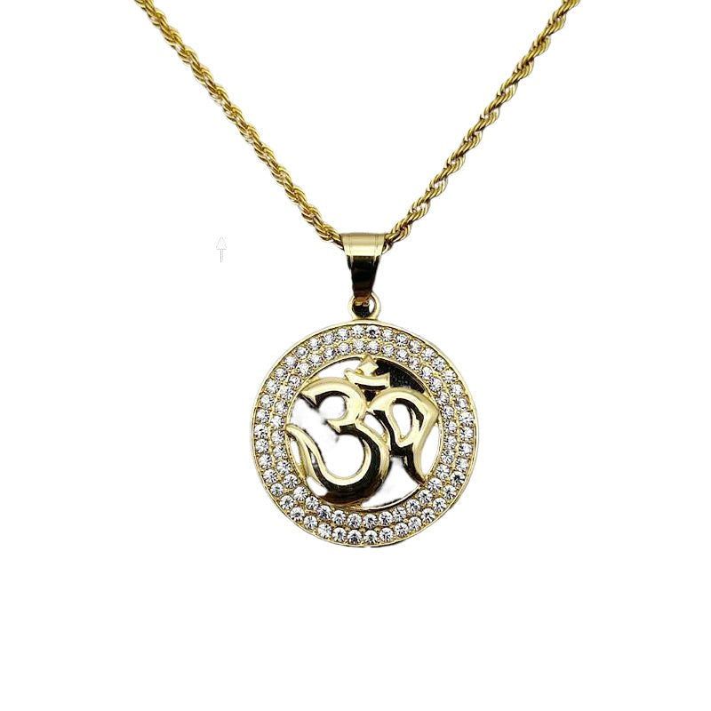 Hip Hop Necklace Om Pendant Titanium Steel Gold Plated Zircon Planderful Unisex Urban Fashion Accessory