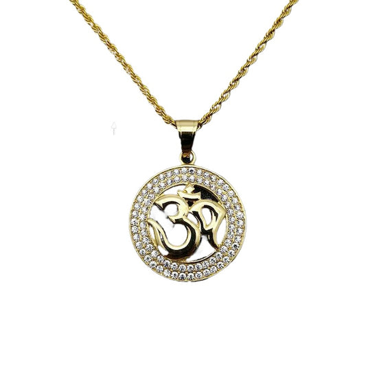 Hip Hop Necklace Om Pendant Titanium Steel Gold Plated Zircon Planderful Unisex Urban Fashion Accessory