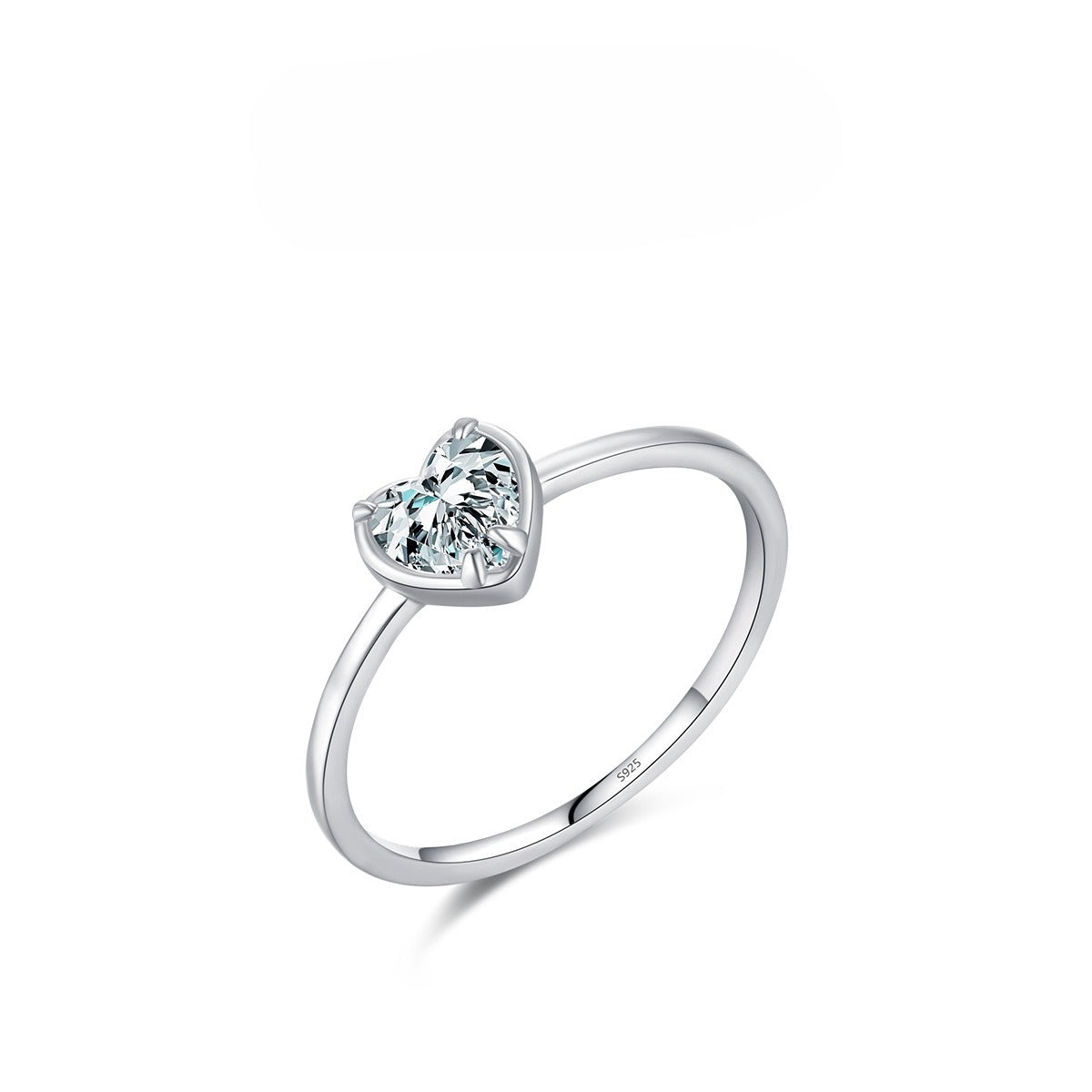 925 Sterling Silver Heart Square Zircon Ring