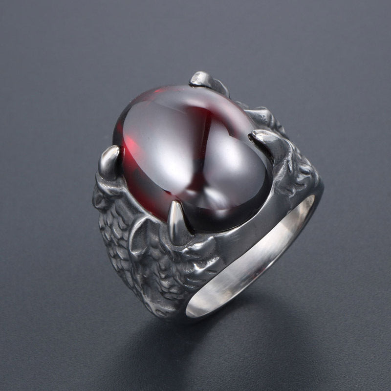 Bold Retro Red and Black Stone Couples Ring - Personalized Titanium Steel Jewelry for Men and Women