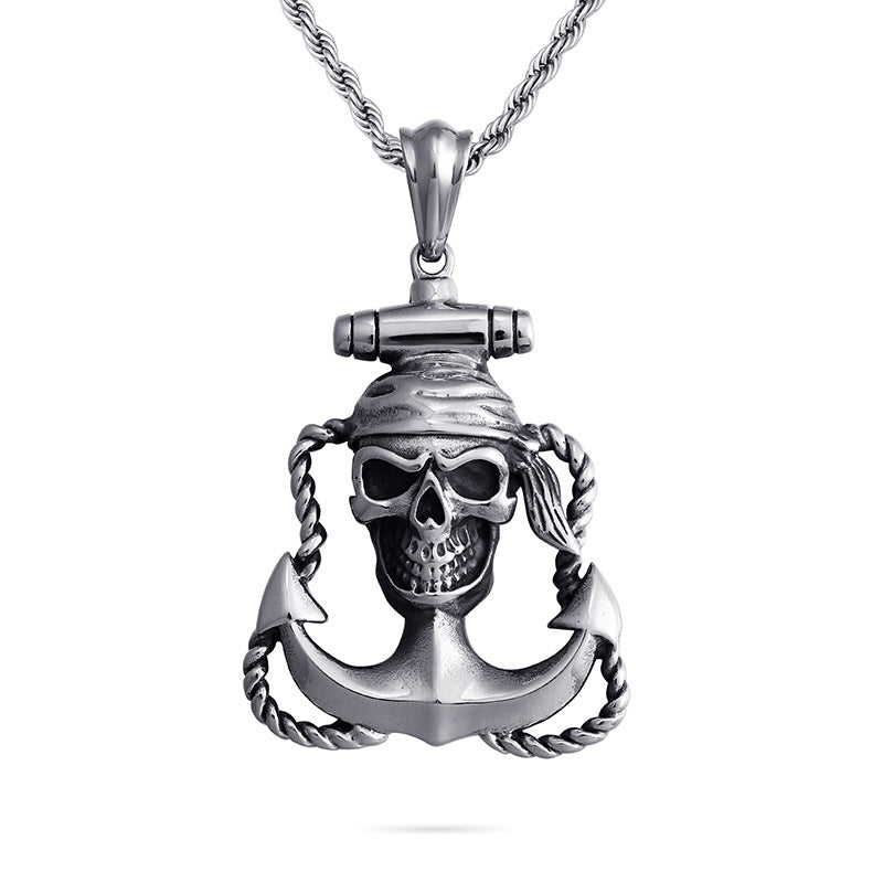 Pirate Skull Anchor Pendant with Cross Hook Design