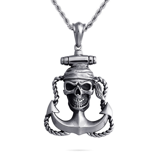 Pirate Skull Anchor Pendant with Cross Hook Design