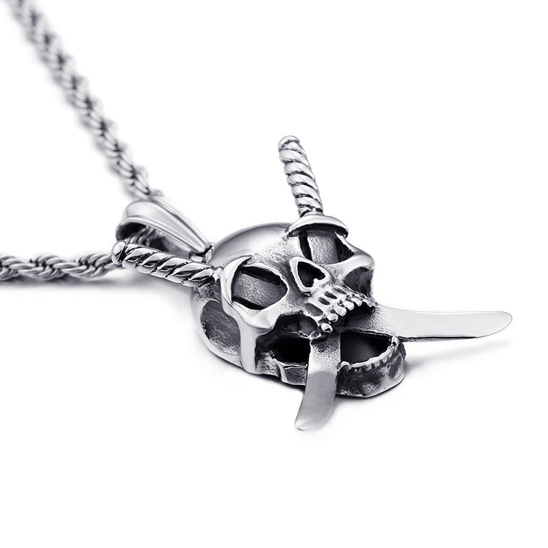 Rebel Skull Double Knife Men's Titanium Steel Pendant