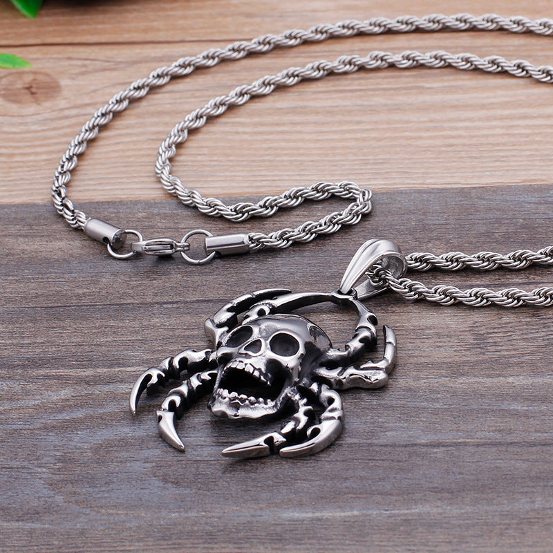 Men's Gothic Spider and Skull Pendant Set in Titanium Steel
