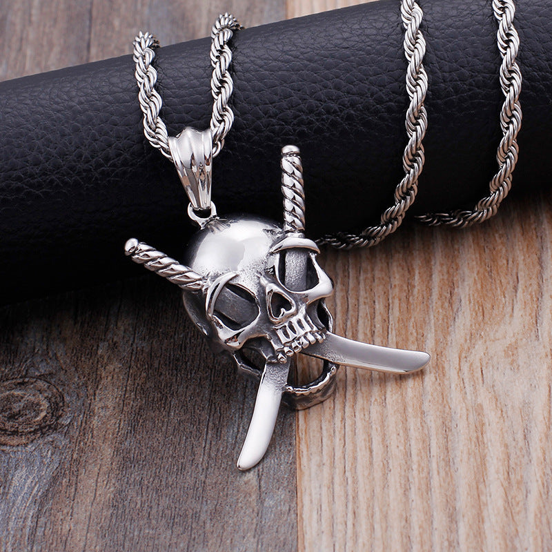 Rebel Skull Double Knife Men's Titanium Steel Pendant
