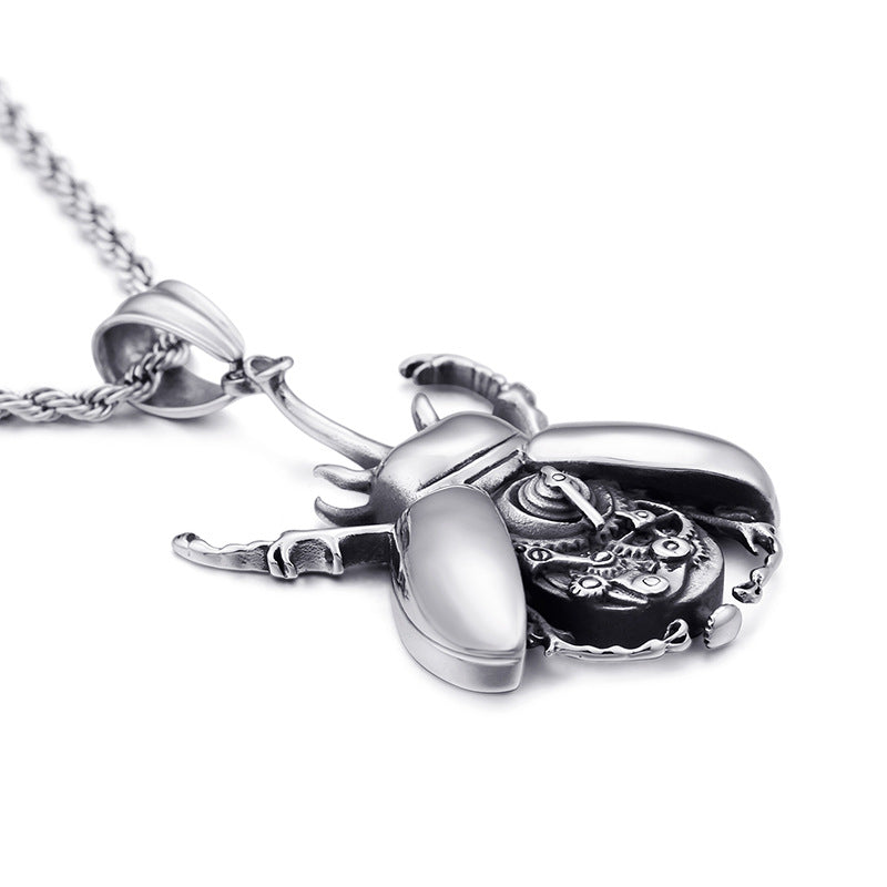 Titanium Steel Mechanical Gear Beetle Pendant for Men - European and American Stainless Steel Design