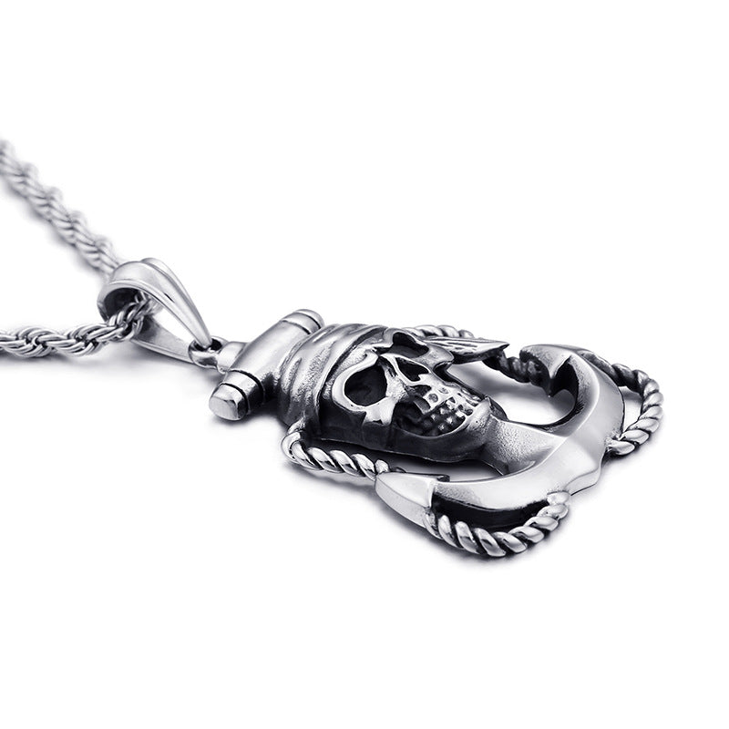 Pirate Skull Anchor Pendant with Cross Hook Design