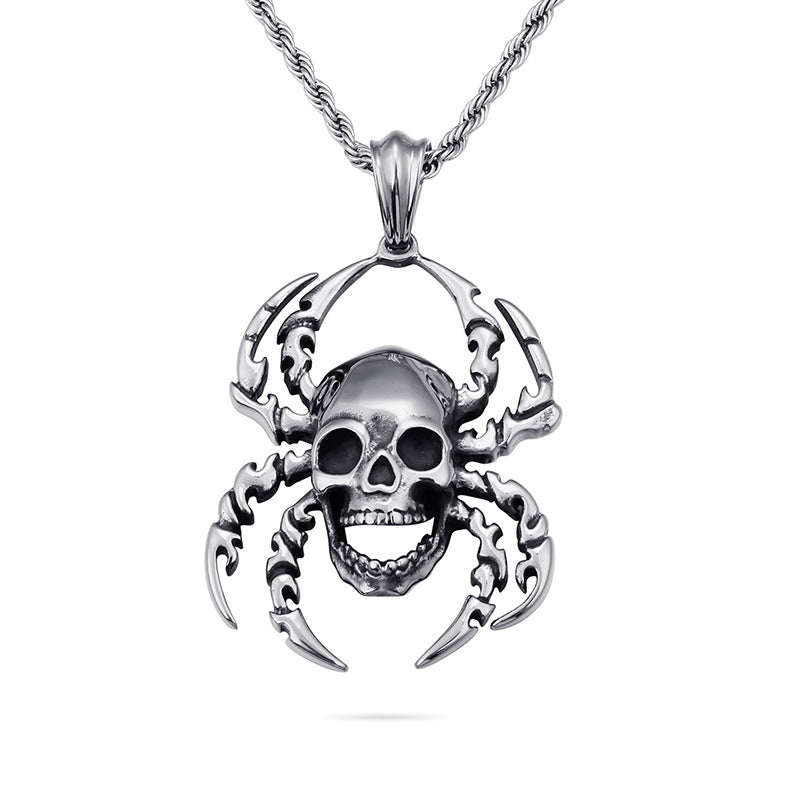 Men's Gothic Spider and Skull Pendant Set in Titanium Steel