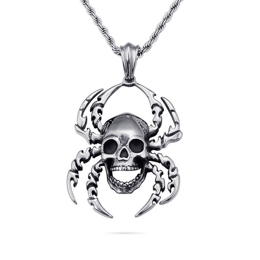 Men's Gothic Spider and Skull Pendant Set in Titanium Steel