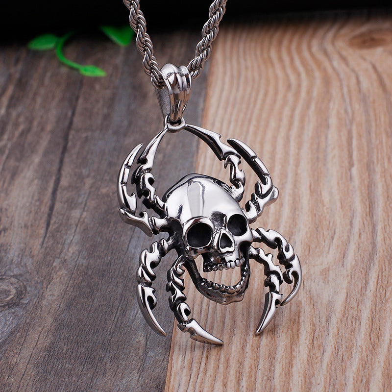Men's Gothic Spider and Skull Pendant Set in Titanium Steel