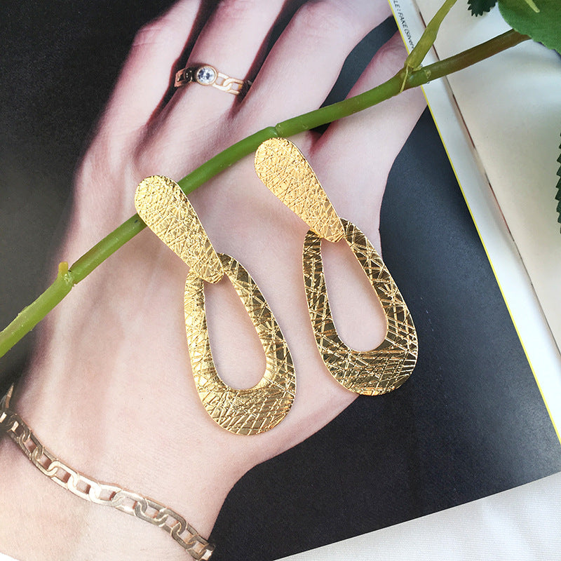 European and American Droplet Geometry Alloy Earrings with Creative Patterns for a Chic Look