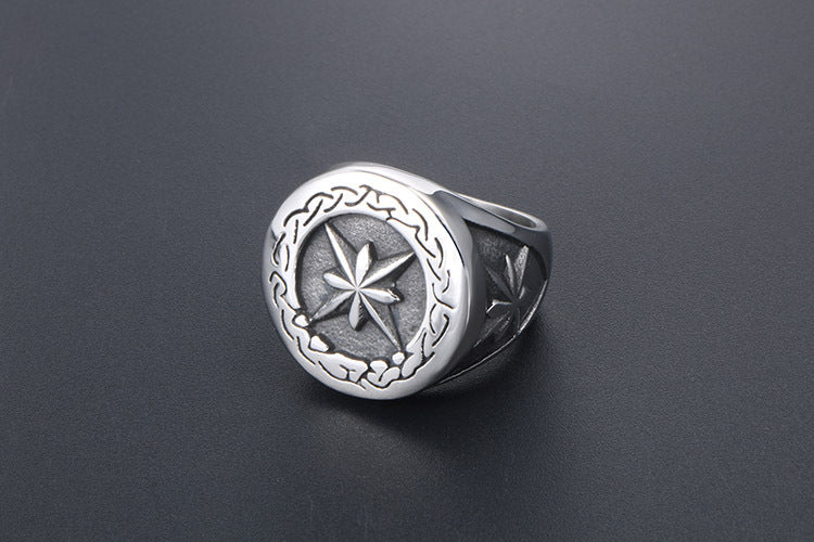 Titanium Steel Retro Star Ring For Hip Hop Men Fashion