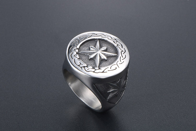 Titanium Steel Retro Star Ring For Hip Hop Men Fashion