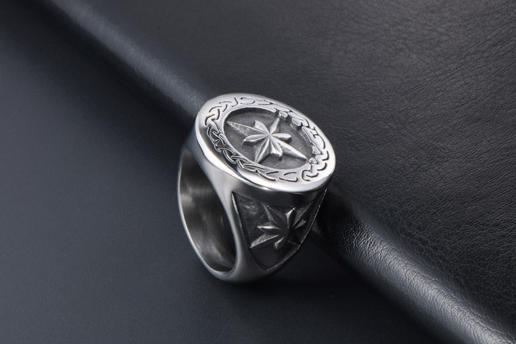 Titanium Steel Retro Star Ring For Hip Hop Men Fashion