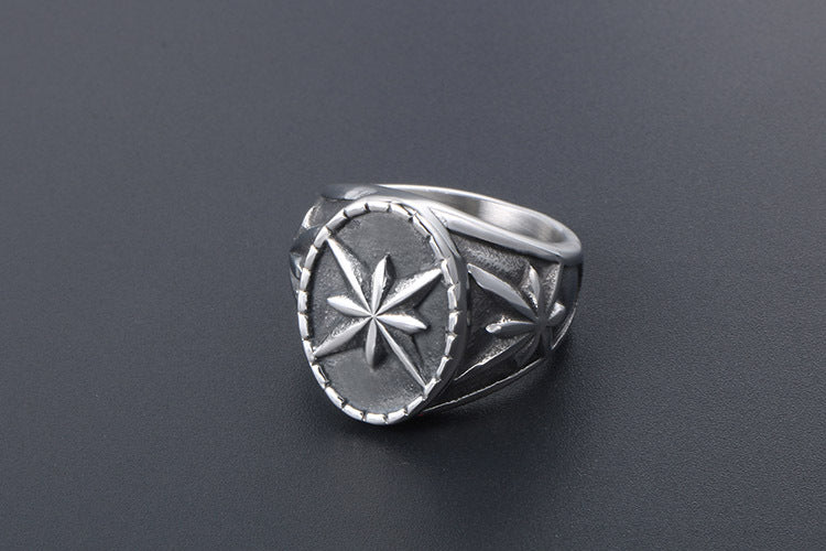Retro Round Star Ring For Men Titanium Steel Hipster