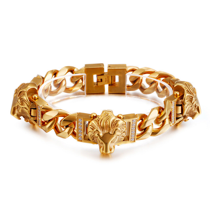 Hip Hop Lion Head Bracelet for Men - Stainless Steel and Titanium Jewelry