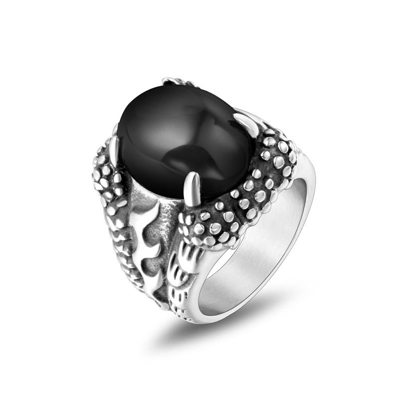 Titanium Steel Dragon Claw Men's Ring with Black Red Stone - Korean Trendy Accessory for Domineering Style