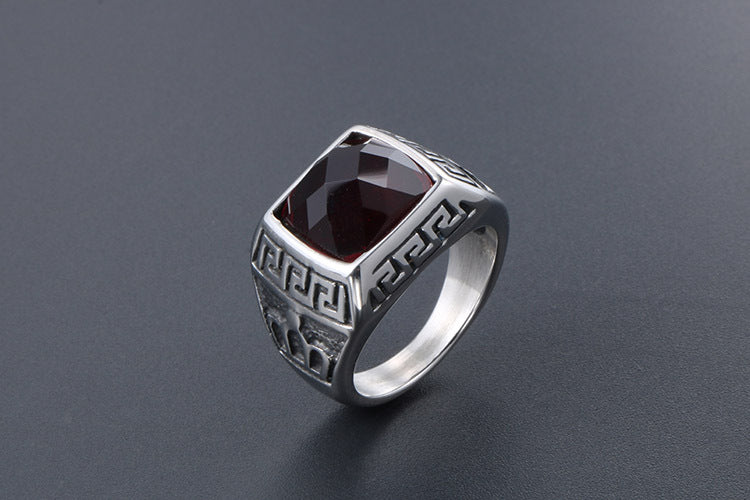 Korean Style Titanium Steel Couple Ring With Blue Sandstone