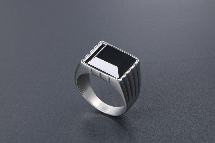 Titanium Steel Ring Red Black Zircon Hip Hop Ring For Men