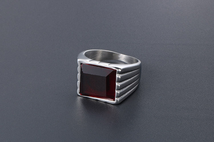 Titanium Steel Ring Red Black Zircon Hip Hop Ring For Men
