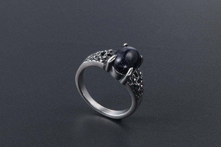Retro Flower Stainless Steel Gemstone Ring For Couples