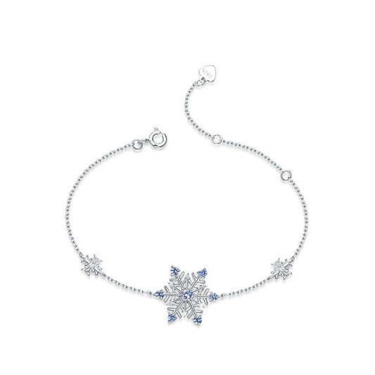 Romantic Blue Spinel Zircon Hexagonal Snowflake Sterling Silver Bracelet
