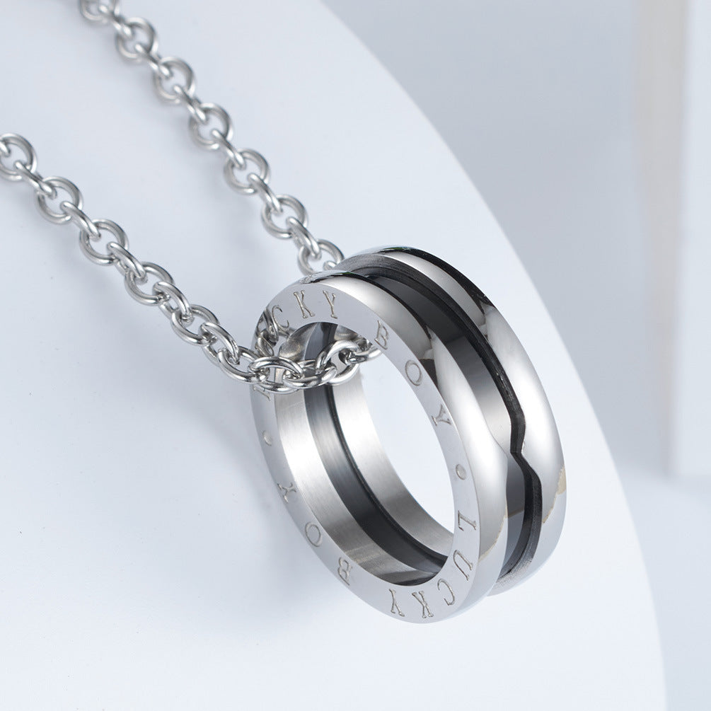 Chaocool Titanium Steel Imitation Ceramic Ring Necklace for Men