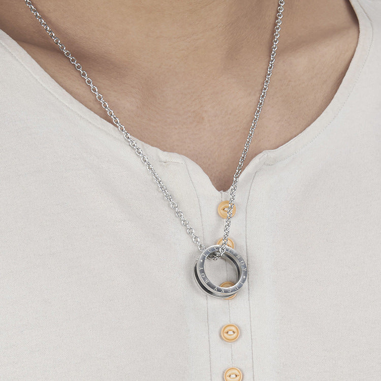 Chaocool Titanium Steel Imitation Ceramic Ring Necklace for Men