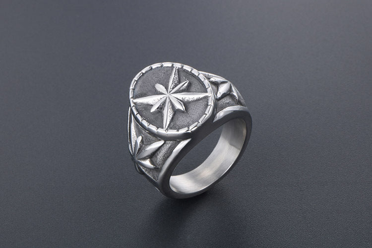 Retro Round Star Ring For Men Titanium Steel Hipster
