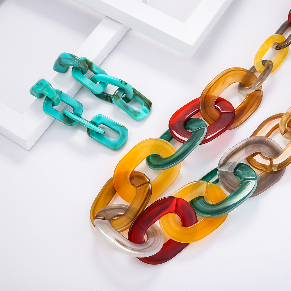 Resin Cross Border Jewelry Set With Acetic Acid Pendant Necklace And Earrings