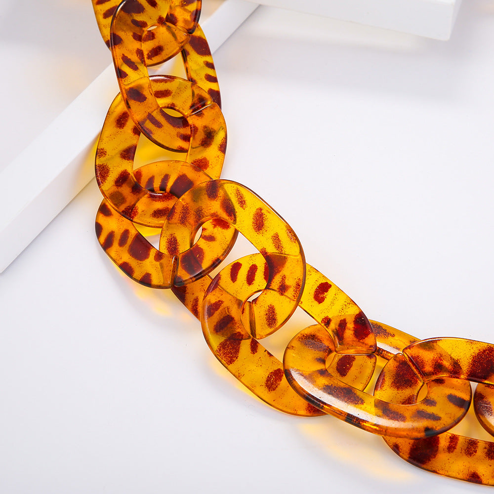 Leopard Resin Necklace Set with Acetic Acid Earrings and Cross-border Jewelry Supply Suit