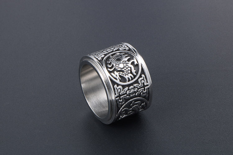 Men's Titanium Steel Ring Rotatable Four Mythical Beasts