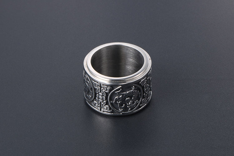 Men's Titanium Steel Ring Rotatable Four Mythical Beasts