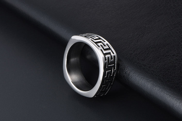 Great Wall Pattern Titanium Steel Ring For Men Domineering