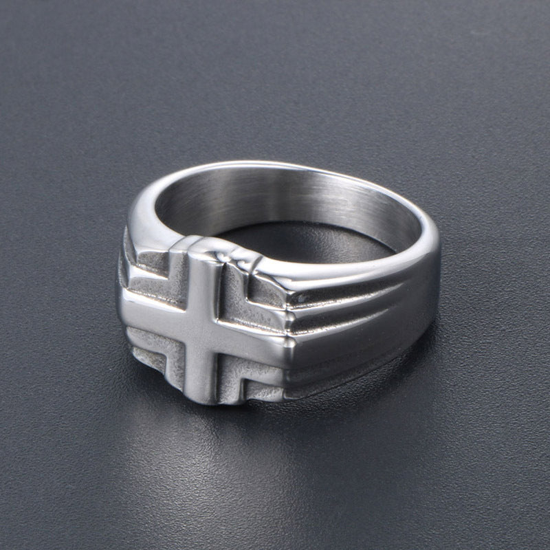Customizable Retro Titanium Steel Ring for Men - Hipster Cross Design