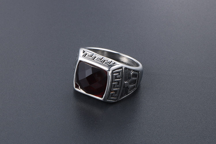 Korean Style Titanium Steel Couple Ring With Blue Sandstone