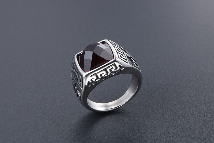 Korean Style Titanium Steel Couple Ring With Blue Sandstone